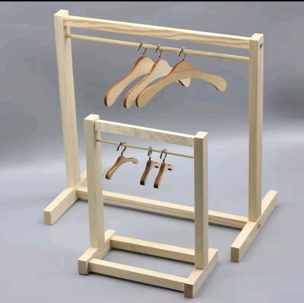 Wooden Labubu Clothes Rack with Hangers